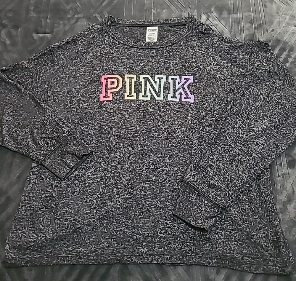PINK Victoria's Secret Black Sweatshirt with Multicolor Logo
